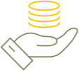 Simple graphical representation of a hand open at the top holding a stack of coins