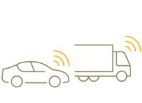 Simplified graphical representation of a car on the left side and a truck on the right side of the picture.