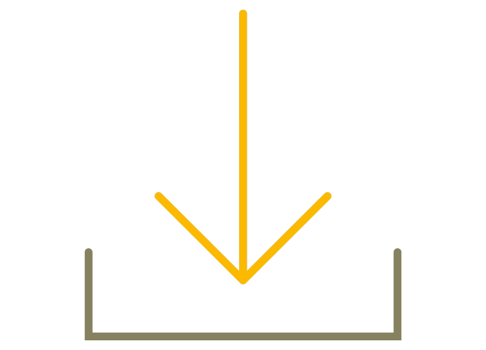 Simple graphical representation of an arrow pointing down into a square open at the top.