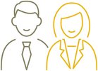 Simplified graphic representation of a man and a woman in business clothes