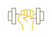 Simplified graphic representation of a hand holding a dumbbell upwards.