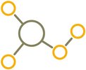 symbol shows the simplified graphical representation of a chemical compound consisting of a larger and four smaller atoms.