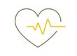Symbol shows the simplified graphic of a heart, above it is the line of a heart beat.