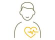 Vereinfachte grafische Darstellung eines Mannes und seines Herzens. Der Herzschlag wird durch eine Herz-Rhythmus-Linie symbolisiert.