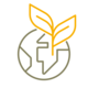 Symbol shows a simplified globe of brown lines and a double-leaved plant of yellow lines