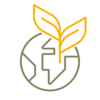 Symbol shows a simplified globe of brown lines and a double-leaved plant of yellow lines